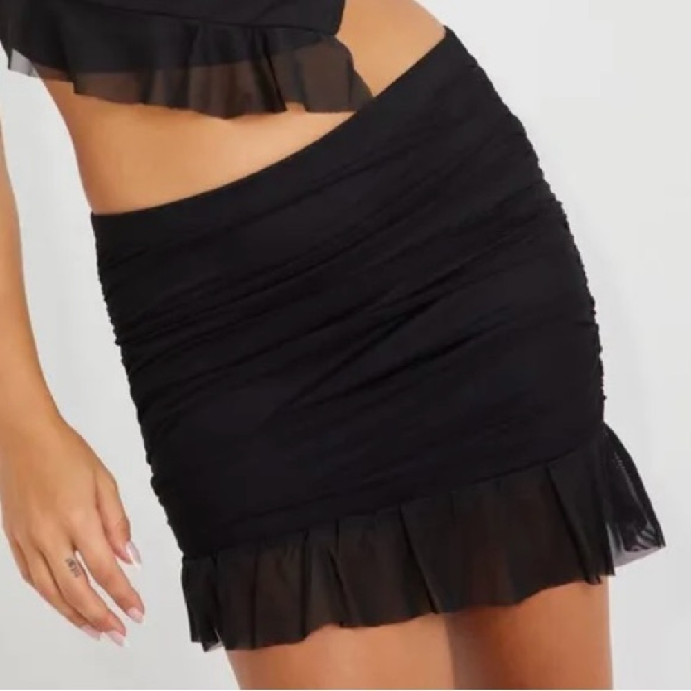 Garage Mesh Ruffle Black Mini Skirt NWT Party Concert